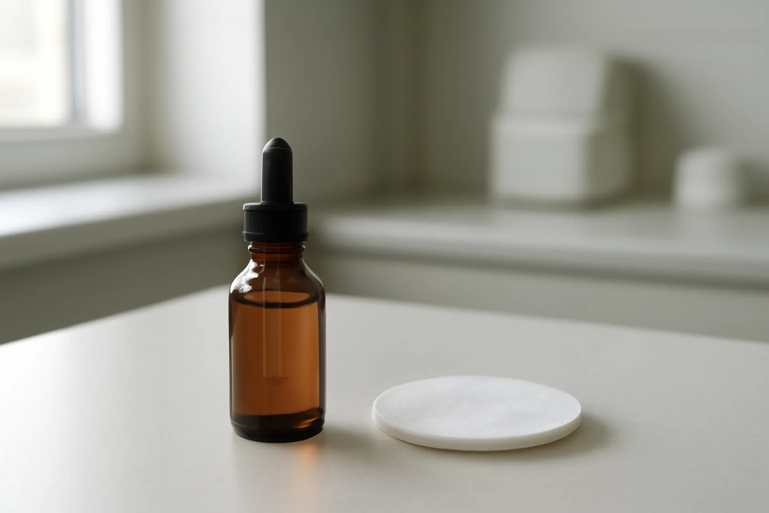 Dermatology exam room countertop suggesting topical acne treatment evaluation