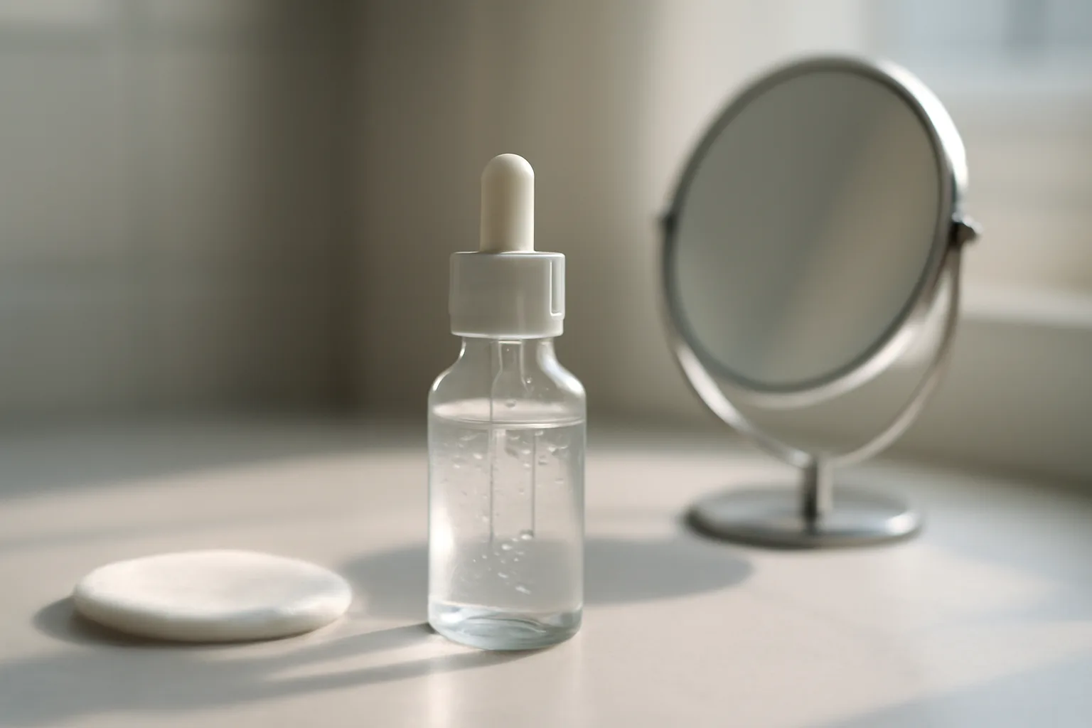 Dermatology exam room counter with gel bottle, evoking topical dapsone acne treatment setting