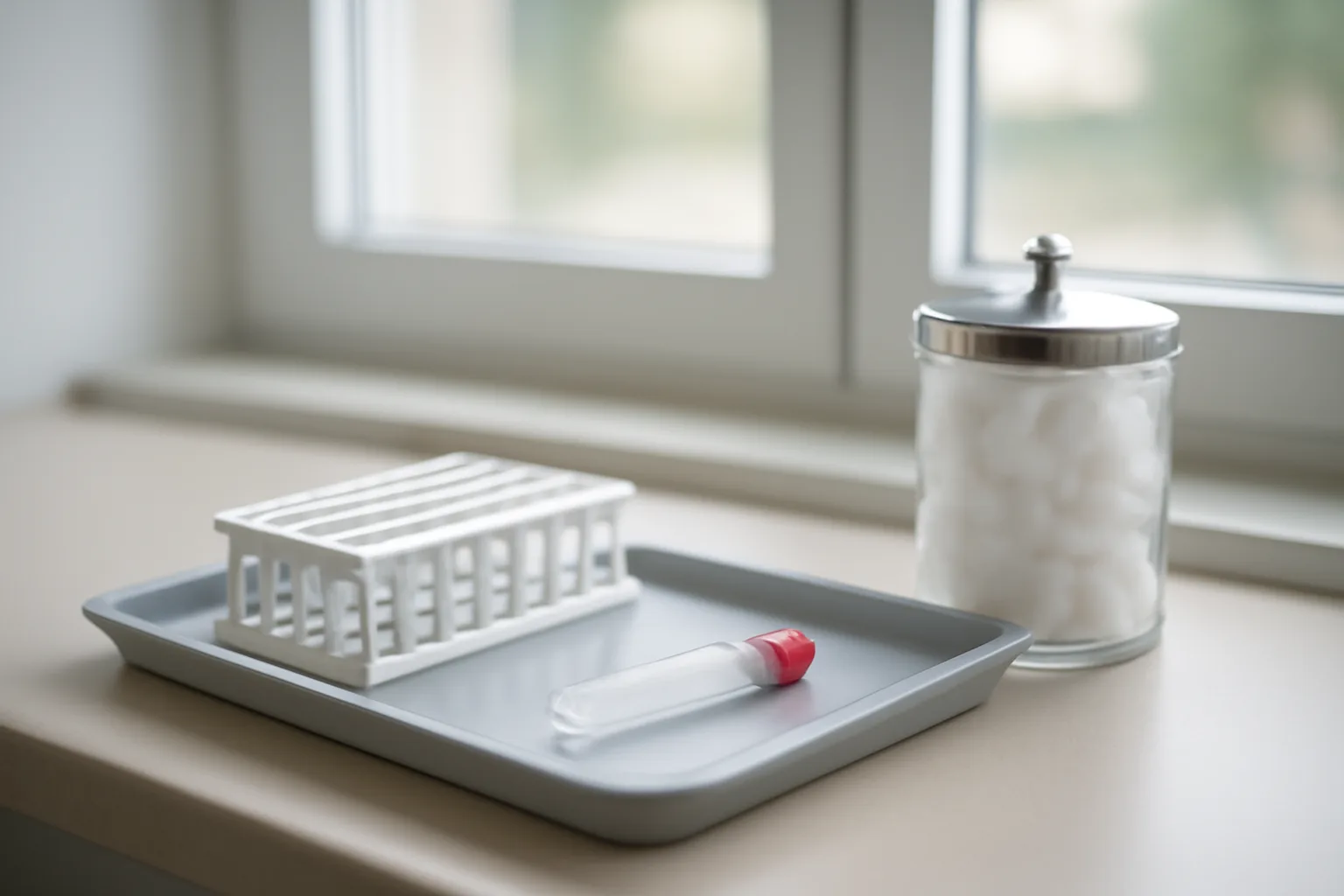Blood collection tray on a clinic counter representing dapsone blood work testing