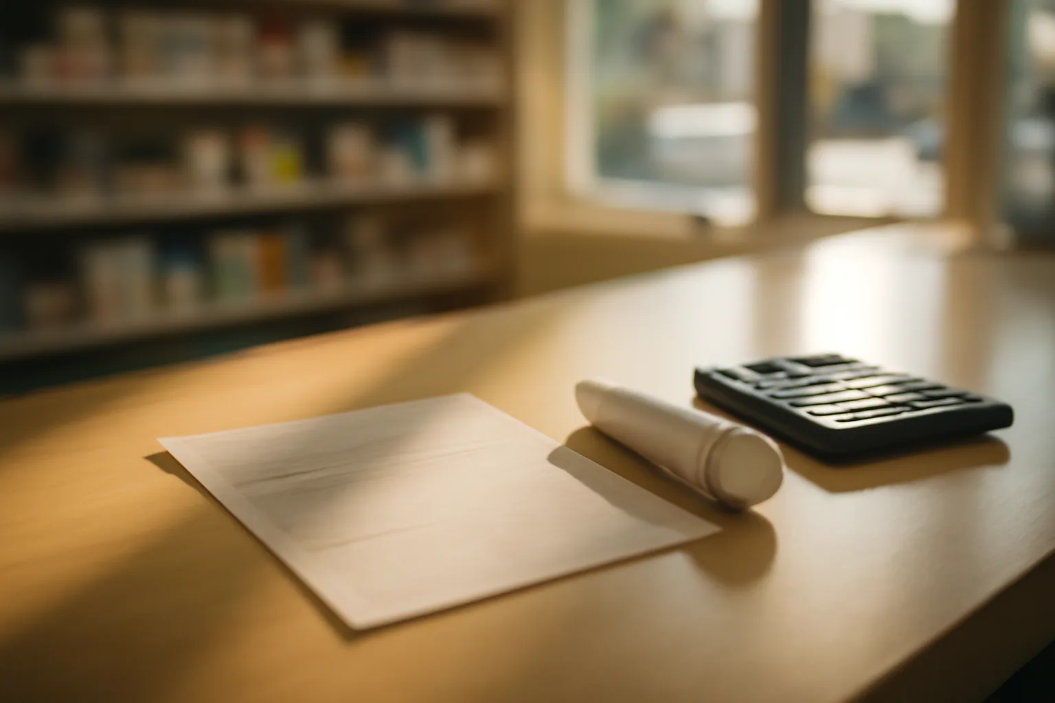 Pharmacy counter scene showing a gel tube and receipt representing dapsone cost comparison