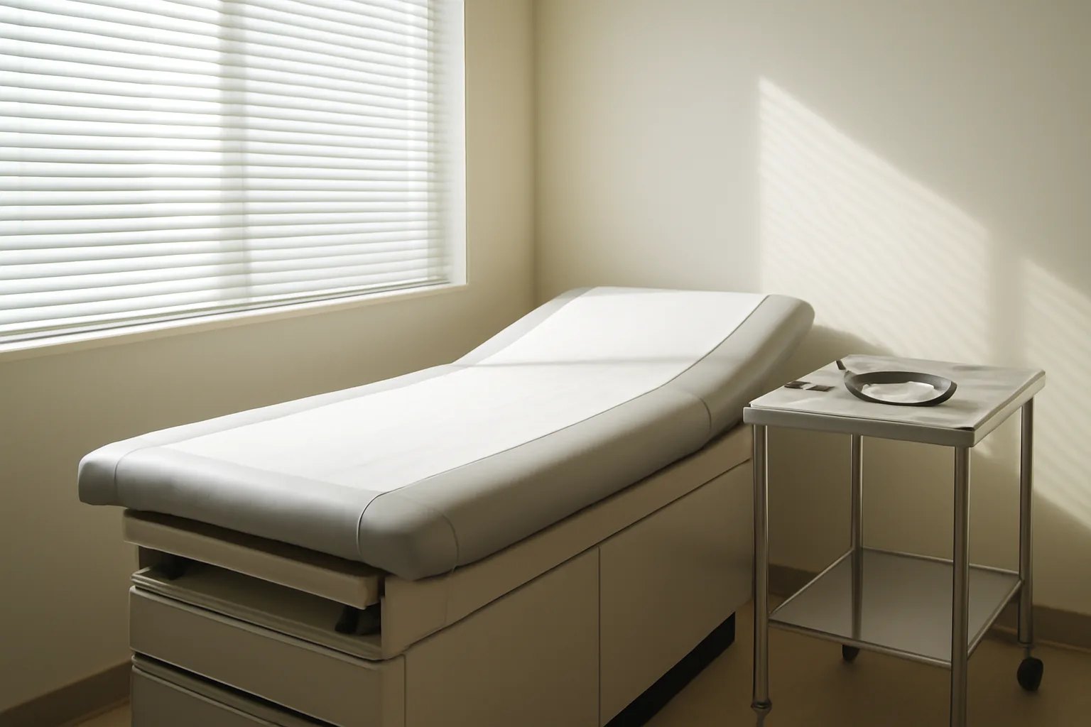 Empty dermatology exam room representing the dapsone prescription visit process